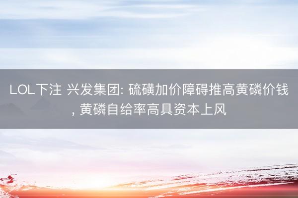 LOL下注 兴发集团: 硫磺加价障碍推高黄磷价钱， 黄磷自给率高具资本上风